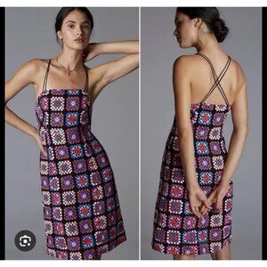 Anthropologie Granny Square Slip Dress Womens 8 Vibrant Colorful Festival